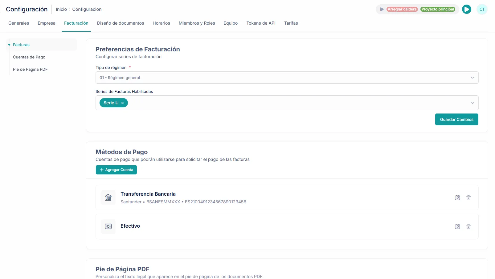 Configuración de facturación