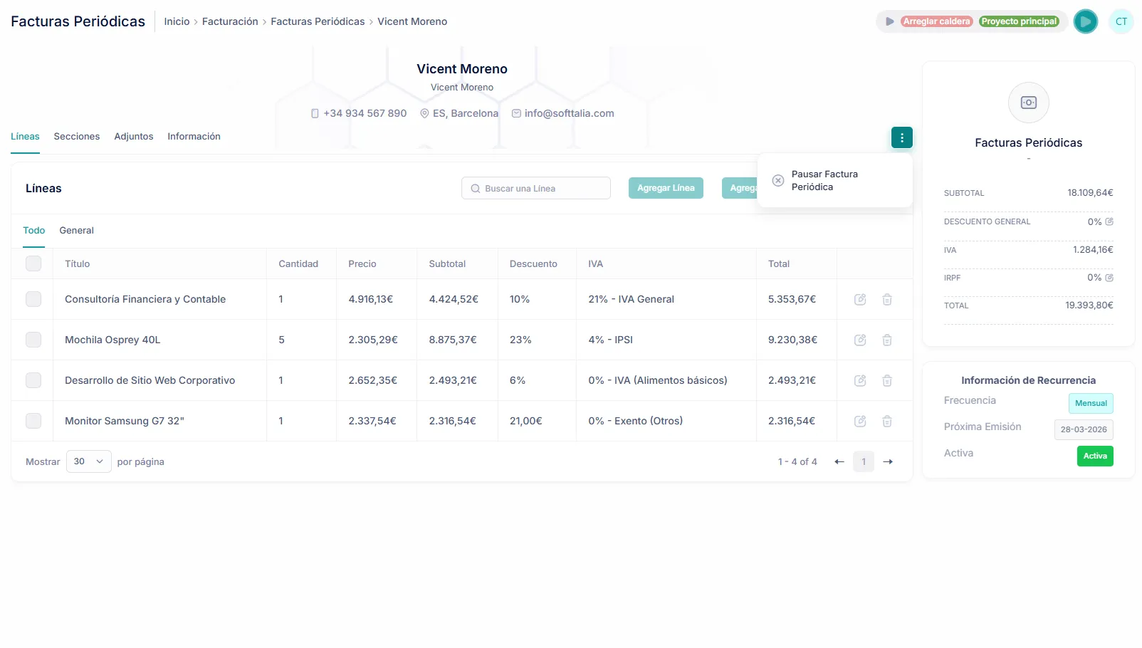Facturas periódicas