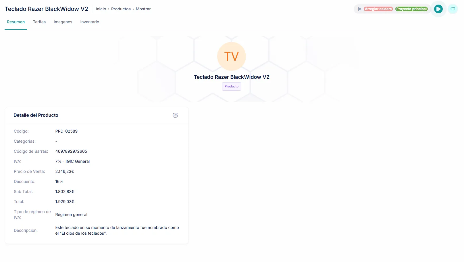 Productos, categorías y marcas