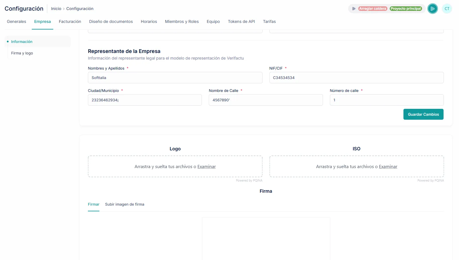 Representante, logos y firmas