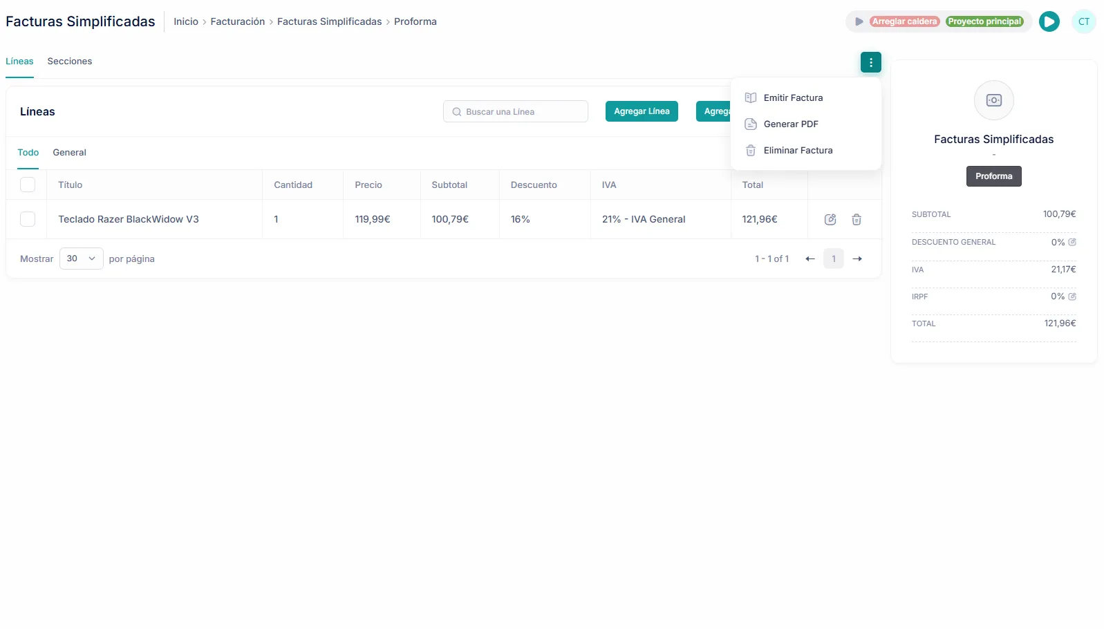 Facturas simplificadas